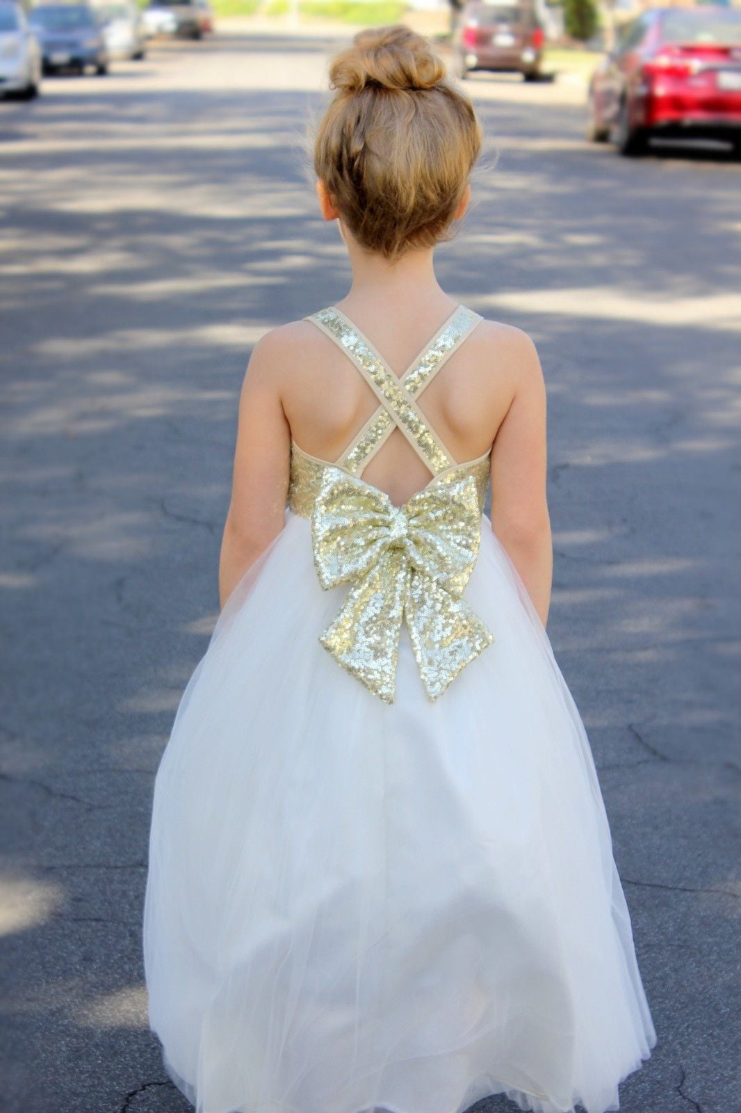 Iiniim Girls Flower Girl Dress - Cross Back Bridesmaid Pageant Party Tea Length Dress