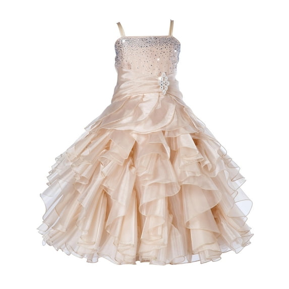 Ekidsbridal Elegant Stunning Rhinestone Organza Layers Flower Girl Dress Junior Bridesmaid Recital Easter Holiday Birthday Girl Communion Formal Clothing Baptism 164s champagne size 10