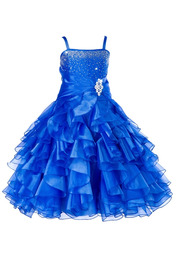 Elegant Stunning Rhinestone Organza Layers Flower Girl Dress Junior Bridesmaid Recital Easter Holiday Birthday Girl Dress Communion Formal Clothing Baptism 164s royal blue 14