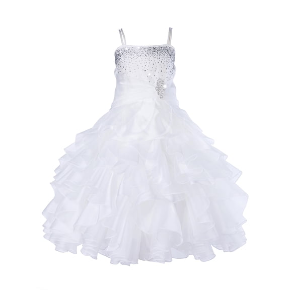 Ekidsbridal Elegant Stunning Rhinestone Organza Layers Flower Girl Dress Junior Bridesmaid Recital Easter Holiday Birthday Girl Dress Communion Formal Clothing Baptism 164s ivory size 6
