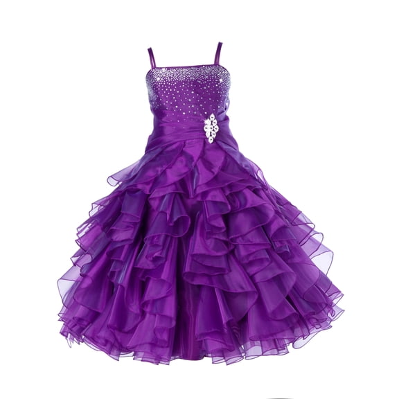 Ekidsbridal Elegant Stunning Rhinestone Organza Layers Flower Girl Dress Junior Bridesmaid Recital Easter Holiday Gown Birthday Girl Dress Communion Formal Clothing Baptism 164s purple 6