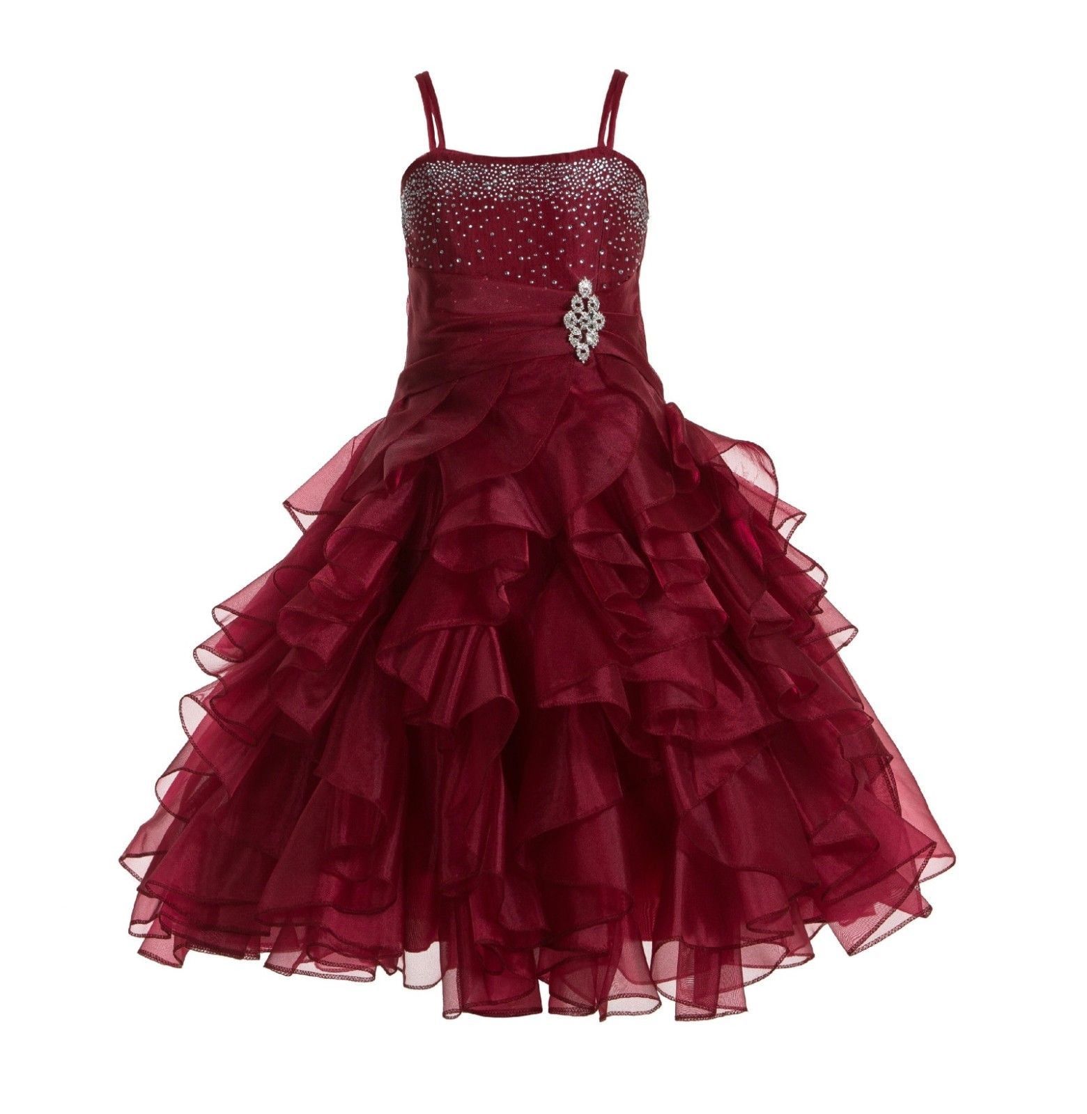 Elegant Rhinestone Organza Pleated Ruffled Beauty Pageant Special Occasion Flower Girl Dress 164S(2) apple red / 14