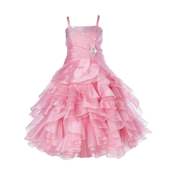 Ekidsbridal Elegant Stunning Rhinestone Organza Layers Flower Girl Dress Junior Bridesmaid Recital Easter Holiday Gown Birthday Girl Dress Communion Formal Clothing Baptism 164s dusty rose 4