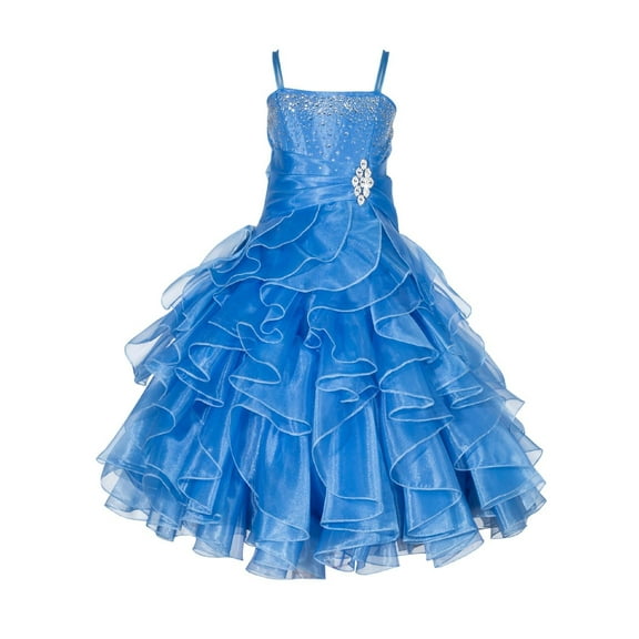 Ekidsbridal Elegant Stunning Rhinestone Organza Layers Flower Girl Dress Junior Bridesmaid Recital Easter Holiday Gown Birthday Girl Dress Communion Formal Clothing Baptism 164s corn flower 16
