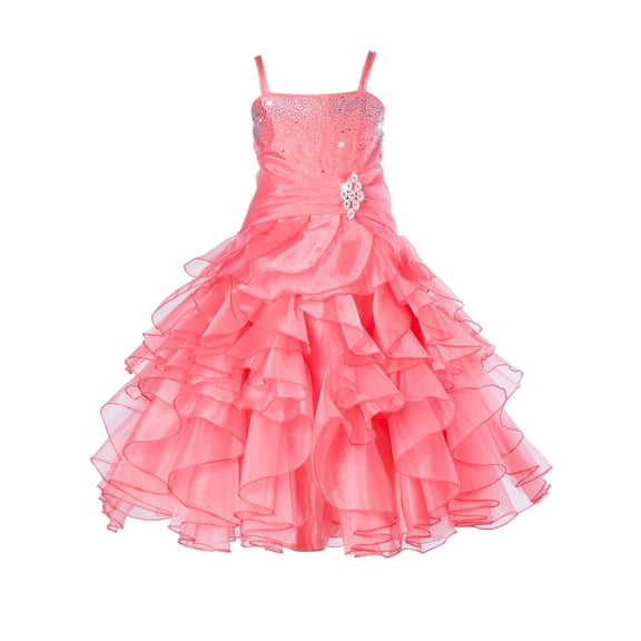 Ekidsbridal Elegant Stunning Rhinestone Organza Layers Flower Girl Dress Junior Bridesmaid Recital Easter Holiday Gown Birthday Girl Dress Communion Formal Clothing Baptism 164s coral 12