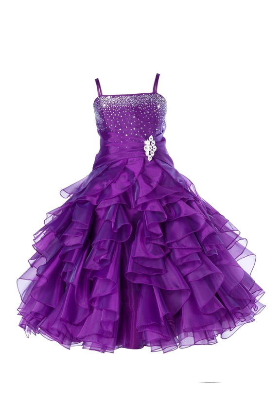 Elegant Stunning Rhinestone Organza Layers Flower Girl Dress Junior Bridesmaid Recital Easter Holiday Gown Birthday Girl Dress Communion Formal Clothing Baptism 164s purple 8