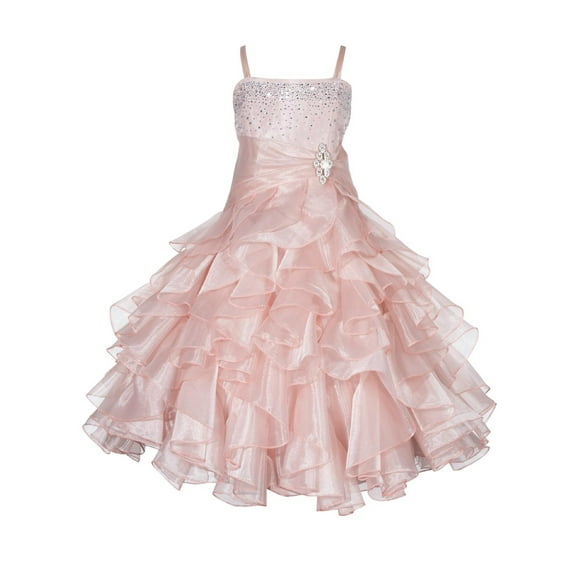 Ekidsbridal Elegant Stunning Rhinestone Organza Layers Flower Girl Dress Junior Bridesmaid Recital Easter Holiday Gown Birthday Girl Dress Communion Formal Clothing Baptism 164s blush 6