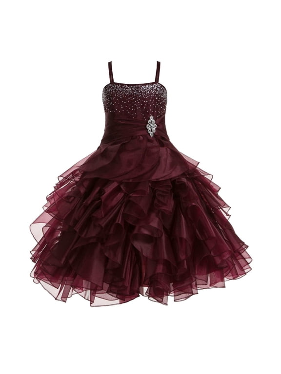 Girl Pageant Flower Girl Dress - Rhinestone Ruffled Organza 164-A (Size: 4-16)