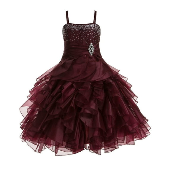 Ekidsbridal Elegant Stunning Rhinestone Organza Layers Flower Girl Dress Junior Bridesmaid Recital Easter Holiday Gown Birthday Girl Dress Communion Formal Clothing Baptism 164s Burgundy 4