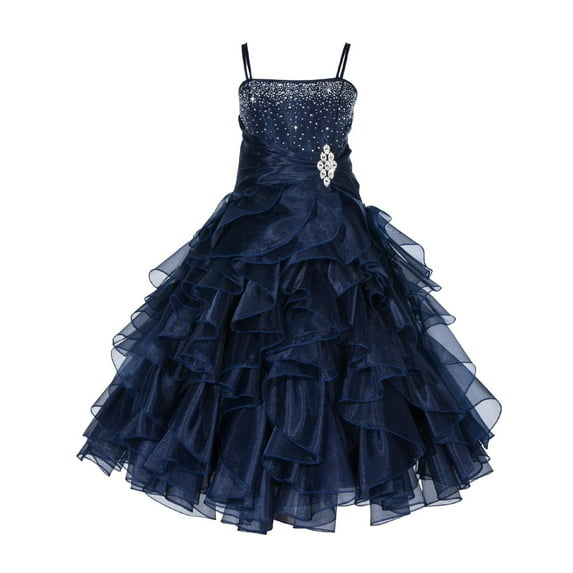 Ekidsbridal Elegant Stunning Rhinestone Organza Layers Flower Girl Dress Junior Bridesmaid Recital Easter Holiday Gown Birthday Girl Dress Communion Formal Clothing Baptism 164s marine 10