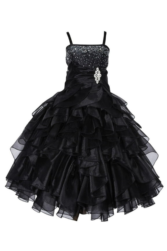 Elegant Stunning Rhinestone Organza Layers Flower Girl Dress Junior Bridesmaid Recital Easter Holiday Gown Birthday Girl Dress Communion Formal Clothing Baptism 164s black 10