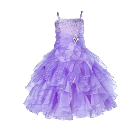 Ekidsbridal Elegant Stunning Rhinestone Organza Layers Flower Girl Dress Junior Bridesmaid Recital Easter Holiday Gown Birthday Girl Dress Communion Formal Clothing Baptism 164s lilac 4