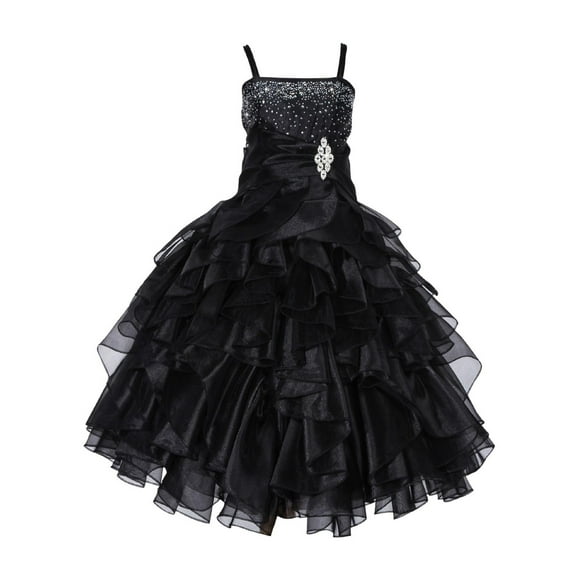Ekidsbridal Elegant Stunning Rhinestone Organza Layers Flower Girl Dress Junior Bridesmaid Recital Easter Holiday Gown Birthday Girl Dress Communion Formal Clothing Baptism 164s black 14