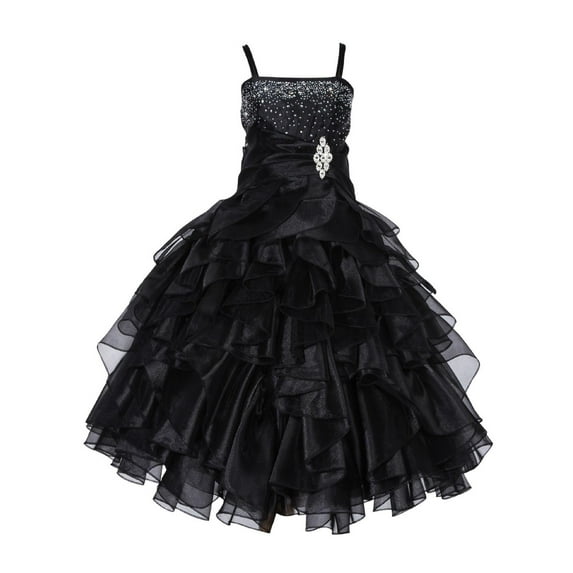 Ekidsbridal Elegant Stunning Rhinestone Organza Layers Flower Girl Dress Junior Bridesmaid Recital Easter Holiday Gown Birthday Girl Dress Communion Formal Clothing Baptism 164s black 14