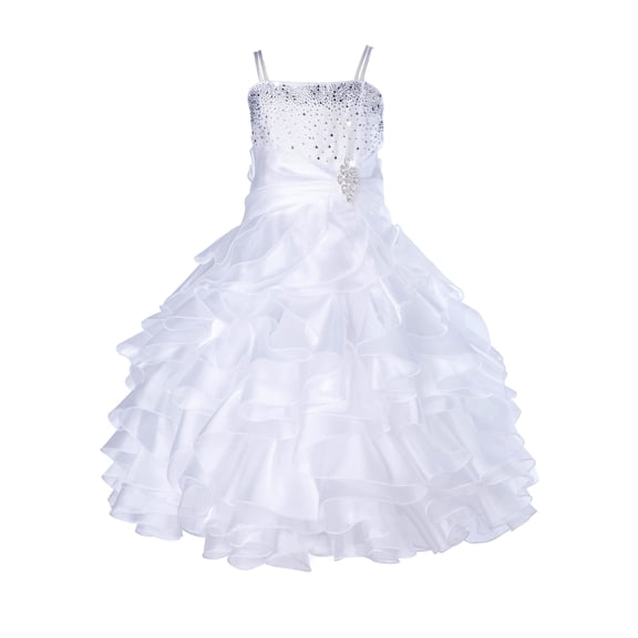Ekidsbridal Elegant Stunning Rhinestone Organza Layers Flower Girl Dress Junior Bridesmaid Recital Easter Holiday Gown Birthday Girl Dress Communion Formal Clothing Baptism 164s white 12