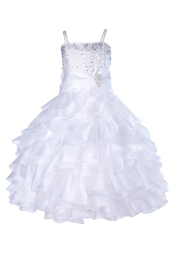 Elegant Stunning Rhinestone Organza Layers Flower Girl Dress Junior Bridesmaid Recital Easter Holiday Gown Birthday Girl Dress Communion Formal Clothing Baptism 164s white 12