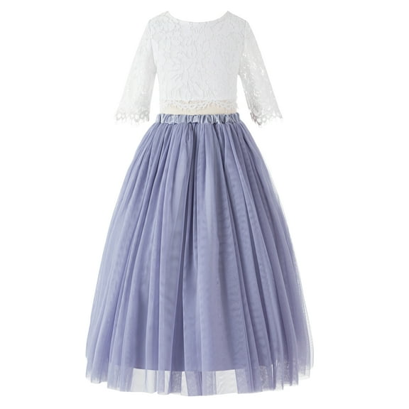 Ekidsbridal Eyelash Lace A-Line Tulle Flower Girl Dress Wedding Pageant Communion Baptism Gown LG5 10