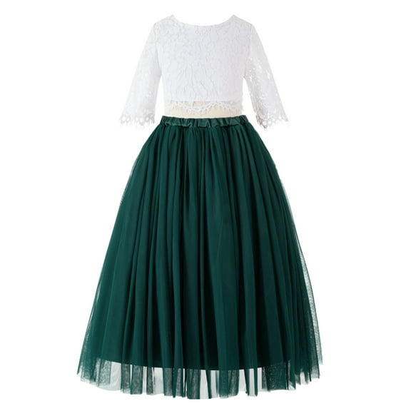 Ekidsbridal Eyelash Lace A-Line Tulle Flower Girl Dress Wedding Pageant Communion Baptism Gown LG5 2