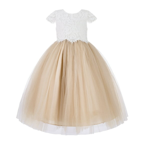 Ekidsbridal Floral Lace Flower Girl Dress Cap Sleeves Tutu Junior Pageant Gown Pretty Princess Ballroom 214 2