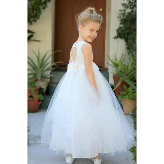 Ekidsbridal Floral Lace Heart Cutout Flower Girl Dress Wedding Tulle Beauty Pageant Junior Bridesmaid Christening Gown 172F 14