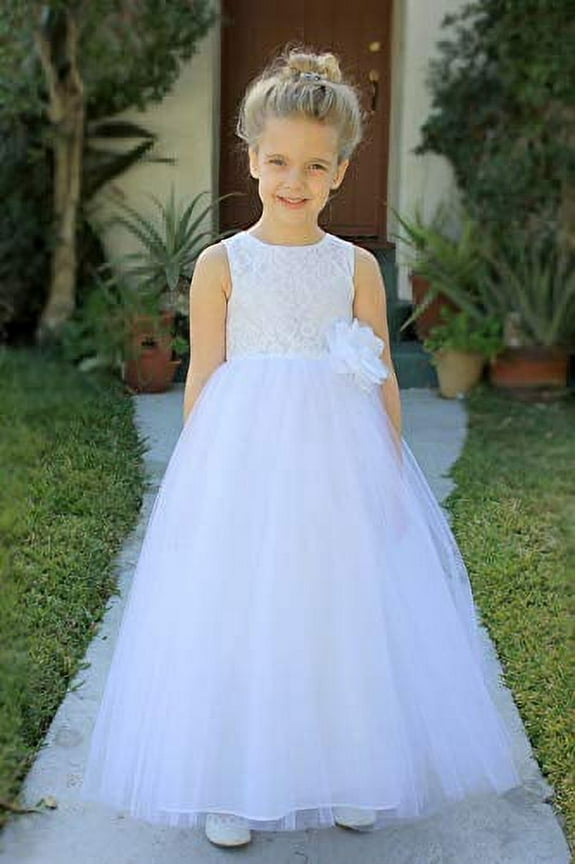 Floral Lace Heart Cutout Formal Flower Girl DressWedding Tulle Father Daughter Dance Ballroom Gown for Toddlers 172F 14