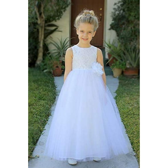 Ekidsbridal Floral Lace Heart Cutout Formal Flower Girl DressWedding Tulle Father Daughter Dance Ballroom Gown for Toddlers 172F 2