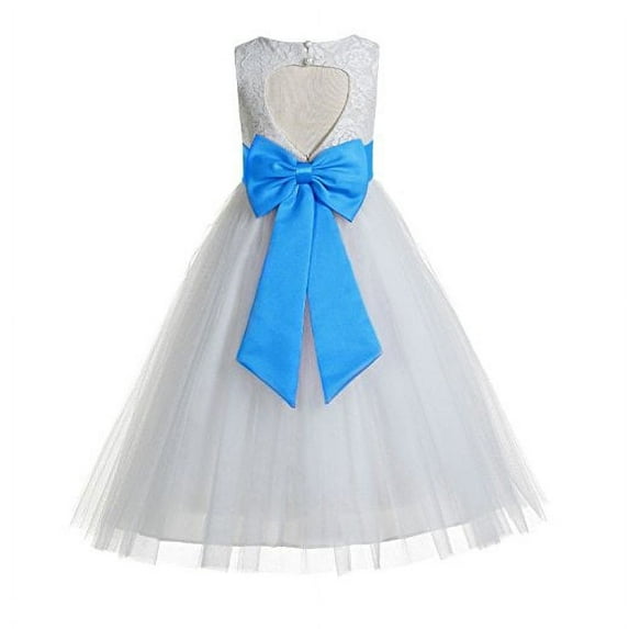 Ekidsbridal Floral Lace Heart Cutout Ivory Flower Girl Dresses Junior Bridesmaid Wedding Reception Gown 172T 2