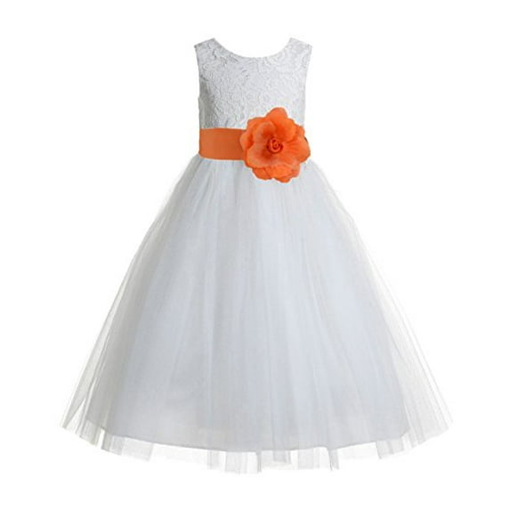 Ekidsbridal Floral Lace Heart Cutout Ivory Flower Girl Dresses Junior Bridesmaid Wedding Reception Gown 172T 2