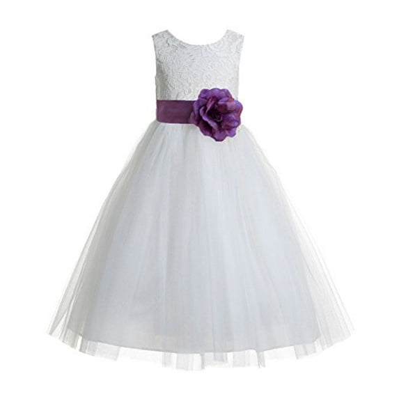 Ekidsbridal Ivory Floral Lace Heart Cutout Flower Girl Dresses Formal Pageant Gowns for Toddlers Ballroom Dance 172T 2