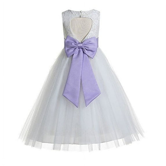Ekidsbridal Floral Lace Heart Cutout White Flower Girl Dresses First Communion Holy Baptism for Church Christening Gown 172T 10