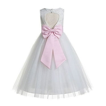 Floral Lace Heart Cutout Flower Girl Dress – Wedding Baptism Formal Dress By Ekidsbridal