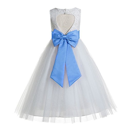 Ekidsbridal Flower Girl Dress – Floral Lace Heart Cutout Communion Dress With Removable Sash