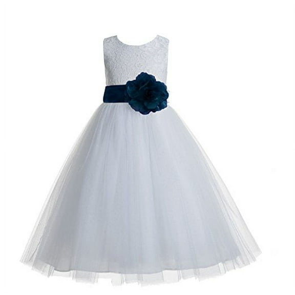 Ekidsbridal Floral Lace Heart Cutout White Flower Girl Dresses First Communion Holy Baptism for Church Christening Gown 172T 4