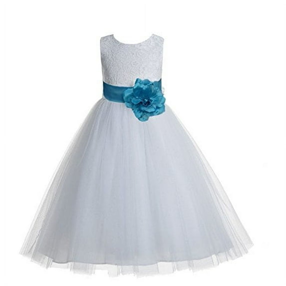 Ekidsbridal Floral Lace Heart Cutout White Flower Girl Dresses First Communion Holy Baptism for Church Christening Gown 172T 8