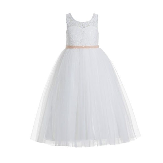 Ekidsbridal Ivory Floral Lace Scoop Neck A-Line Flower Girl Dresses Keyhole Back Birthday Party Formal Photoshoot 178 10