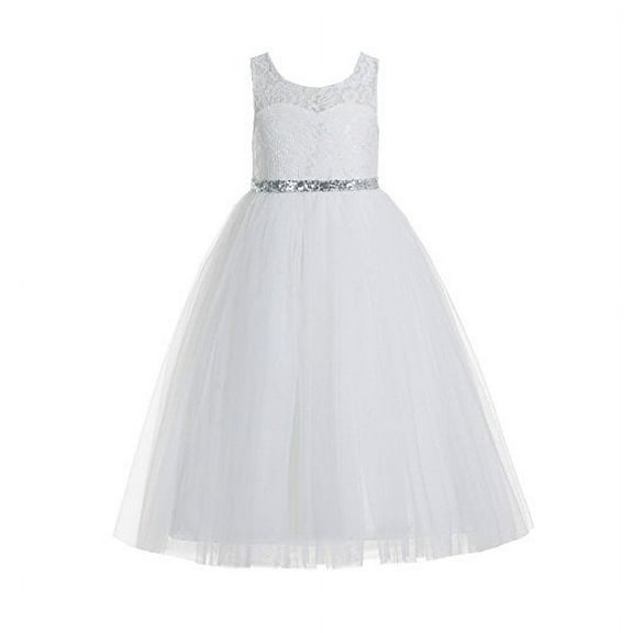 Ekidsbridal Ivory Floral Lace Scoop Neck A-Line Flower Girl Dresses Keyhole Back Birthday Party Formal Photoshoot 178 12