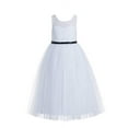 thumbnail image 1 of Ekidsbridal White Scoop Neck A-Line Keyhole Back Floral Lace Formal Flower Girl Dress Dance Recital Ballroom Gown 178 10, 1 of 3