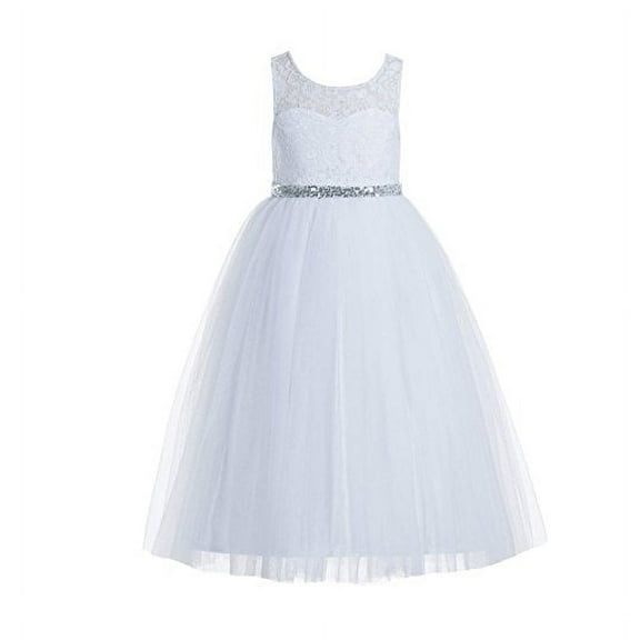 Ekidsbridal Floral Lace Scoop Neck A-Line White Flower Girl Dresses Keyhole Back Communion Dresses Pageant Dress 178 12