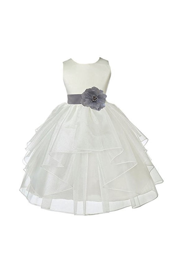 Formal Ivory Shimmering Organza Flower Girl Dresses Graduation Ceremony Birthday Party Communion Baptism Christening Gown 4613T 4