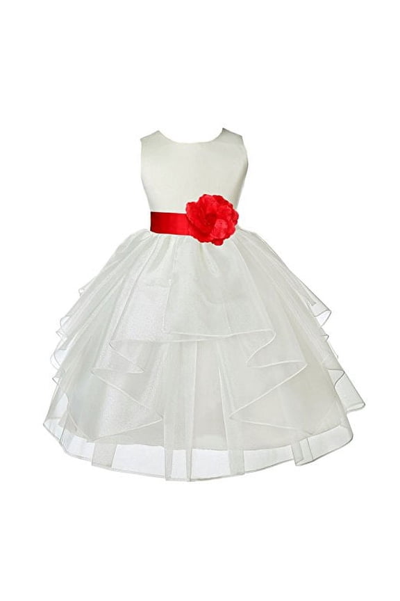 Formal Ivory Shimmering Organza Flower Girl Dresses Graduation Ceremony Birthday Party Communion Baptism Christening Gown 4613T 6