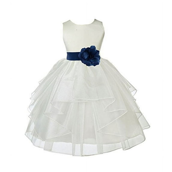 Ekidsbridal Formal Ivory Shimmering Organza Flower Girl Dresses Graduation Ceremony Birthday Party Communion Baptism Christening Gown 4613T 6
