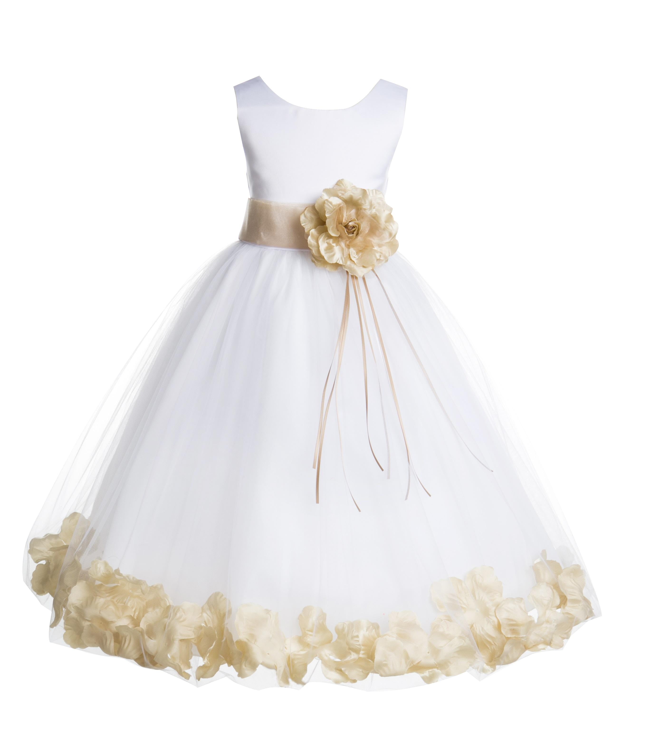 Satin Floral Rose Petals White Tulle Flower Girl Dress Wedding Pageant  Birthday