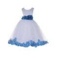 thumbnail image 1 of Ekidsbridal Formal Satin Floral Rose Petals Tulle White Flower Girl Dress Bridesmaid Wedding Pageant Toddler Recital Holiday Communion Birthday Baptism Occasions 302P, 1 of 2