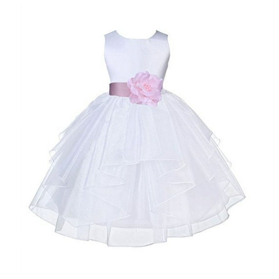 Ekidsbridal Formal White Shimmering Organza Flower Girl Dresses Ballroom Dance Recital Gown for Pretty Princesses 4613T M