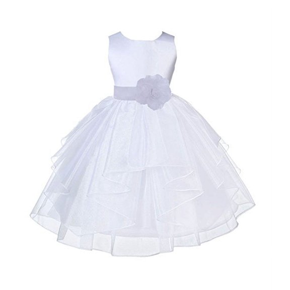 Ekidsbridal Formal White Shimmering Organza Flower Girl Dresses Ballroom Dance Recital Gown for Pretty Princesses 4613T S