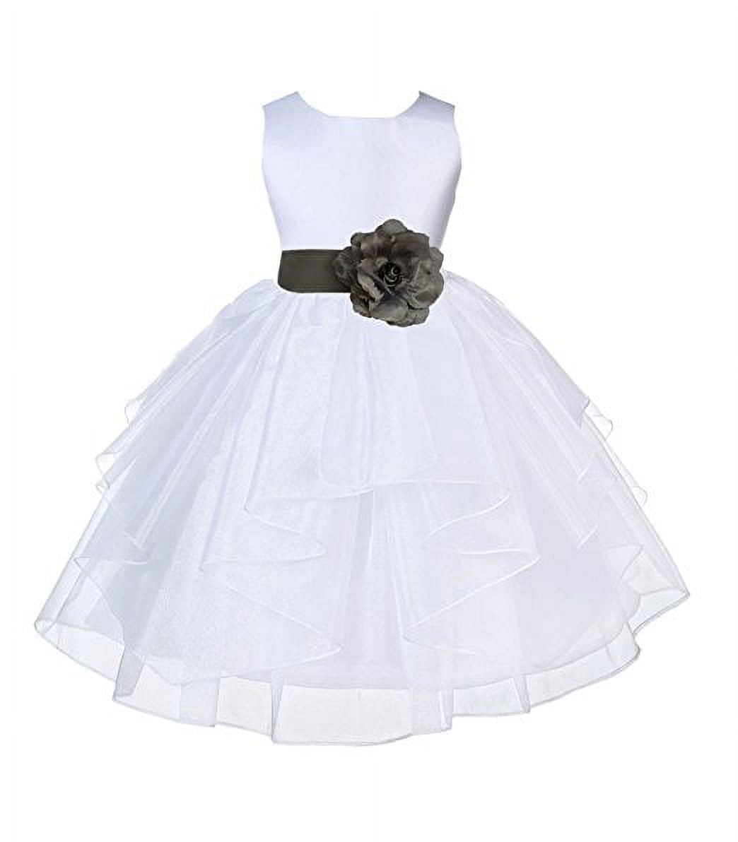 Ekidsbridal Flower Girl Dress - White Shimmering Organza With Sash