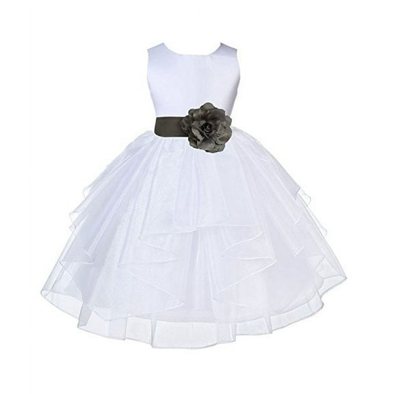 Ekidsbridal Formal White Shimmering Organza Flower Girl Dresses Ballroom Dance Recital Gown for Pretty Princesses 4613T S