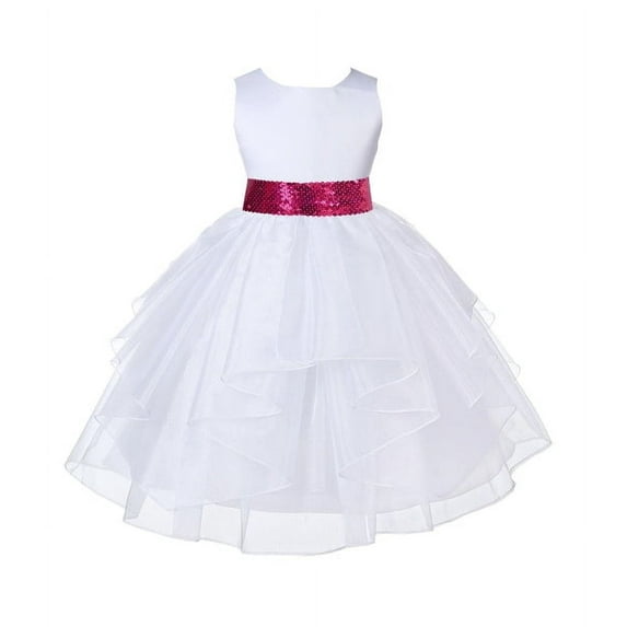 Ekidsbridal Formal White Shimmering Organza Sequin Sash Flower Girl Dresses Formal Photoshoot Christening Mini Bridal Wedding Gown 4613mh S