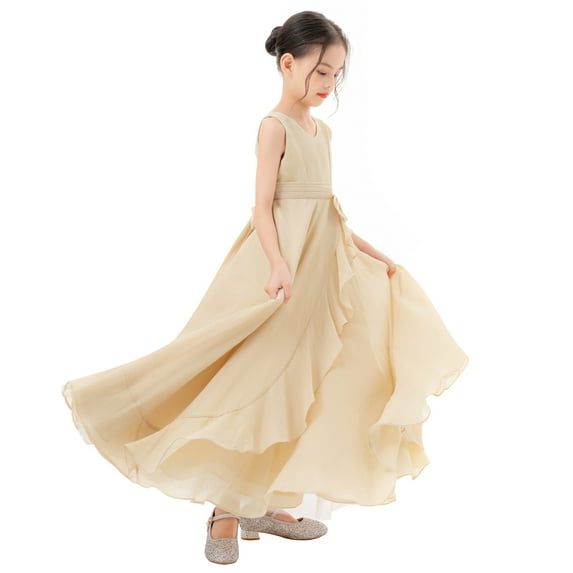 Ekidsbridal Girl Ball Gown Flower Girl Dress - V-Neck Ruffle Trim Chiffon 324-A (Size: 4-12)