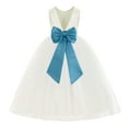 thumbnail image 1 of Ekidsbridal Girl Ballroom Flower Girl Dress - Backless Ivory Tulle with Tiebow (Size: M-14), 1 of 3